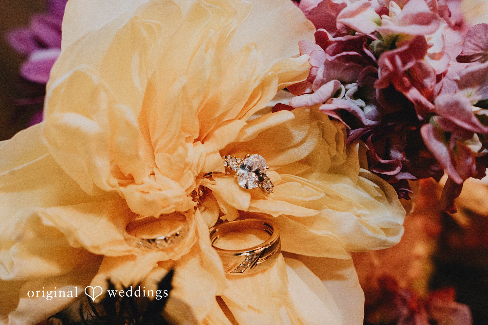 Grace + Andre Close up of peach and pink wedding flowers