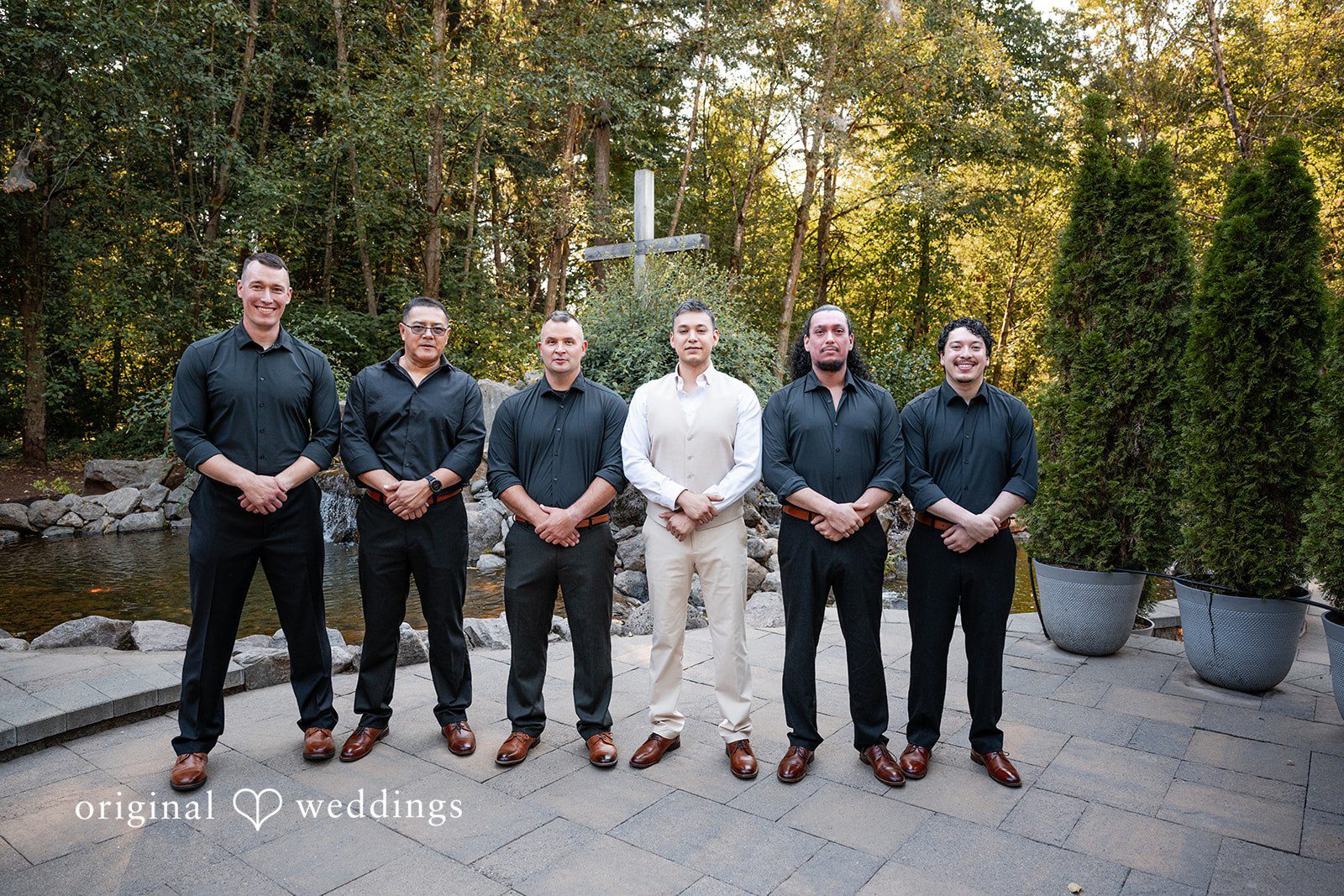 Kylie + Reymundo Groom with his groomsmen in the forest