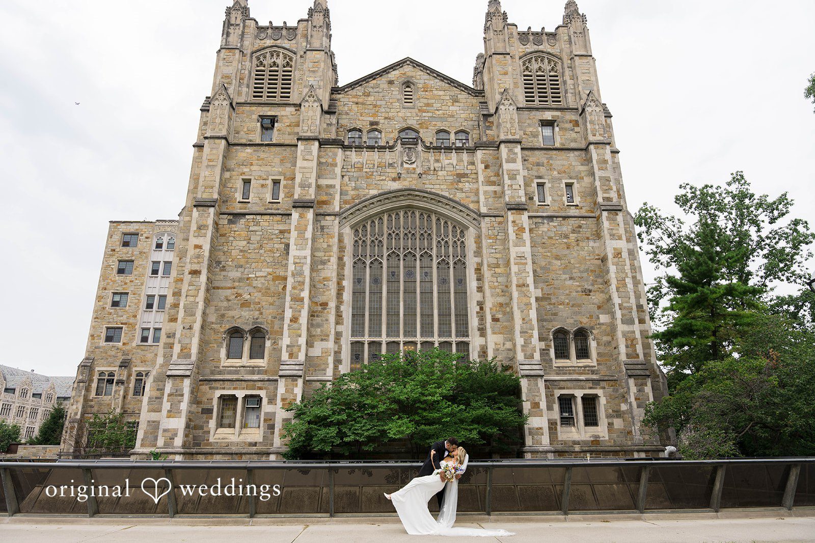 Gothic stone building with Andrew and Nicole on their Vinology wedding day