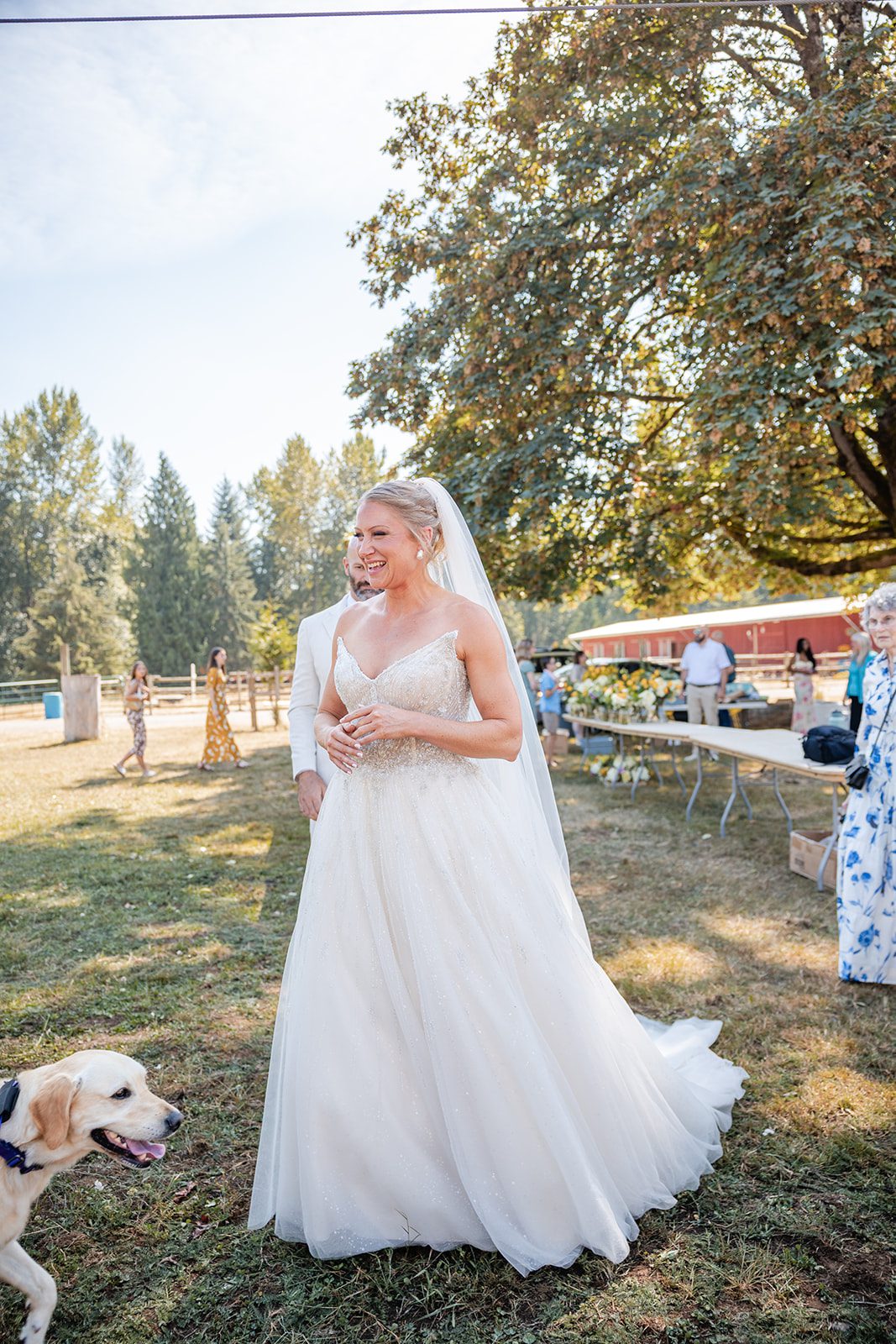 washington-backyard-timeless-seattle-beth-gunner-p006-21 Bride smiling in her wedding dress