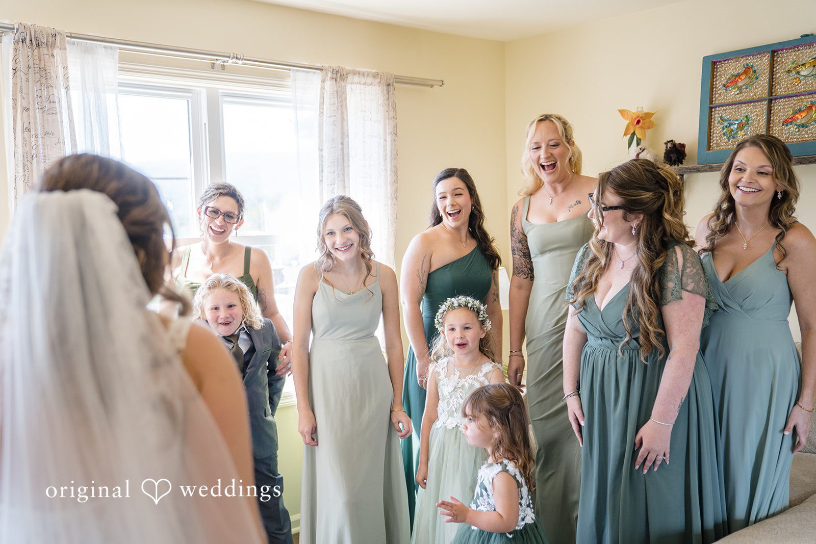 Shelby + Eli The bride unveil herself to her bridesmaids