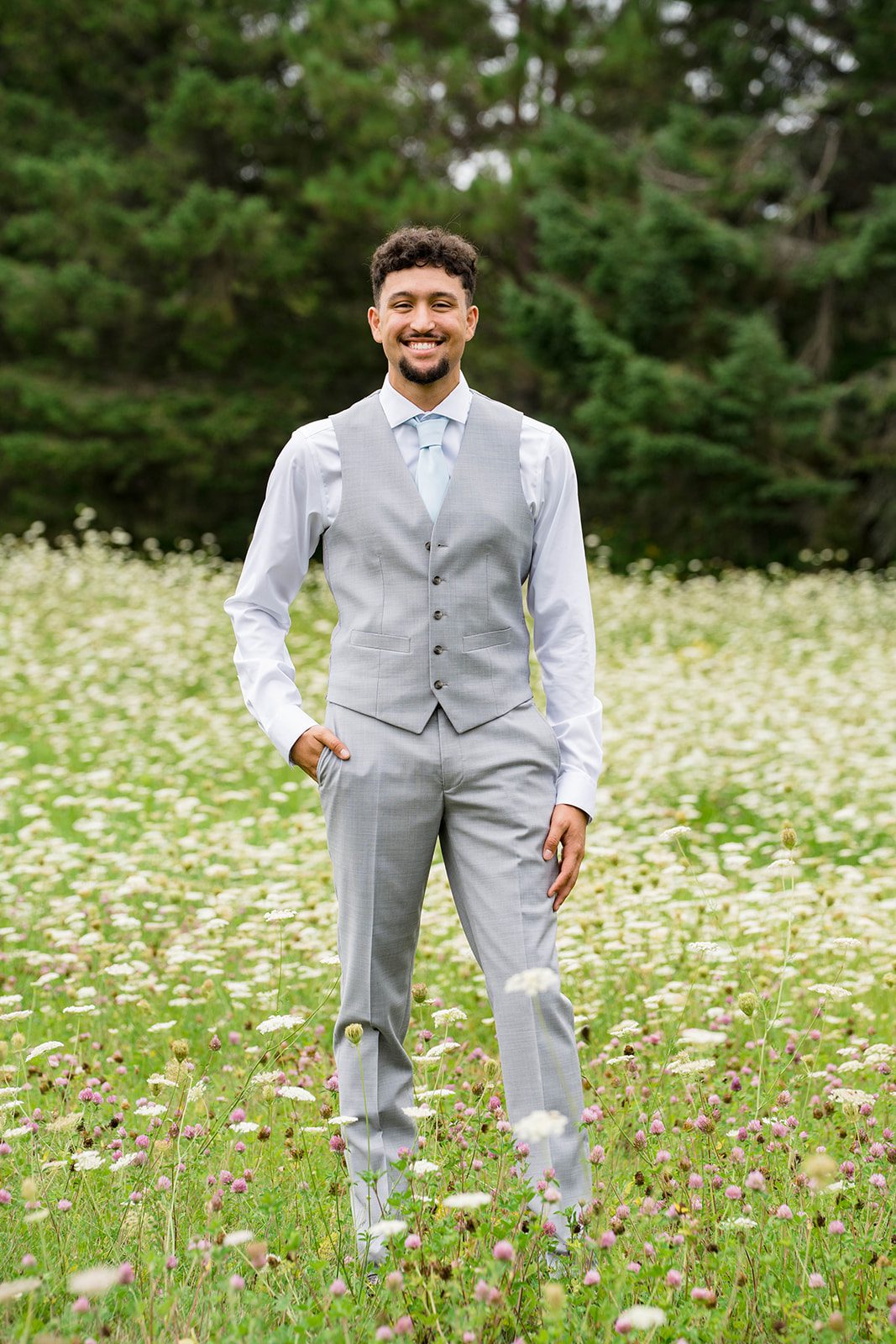 Groom in a gray suit