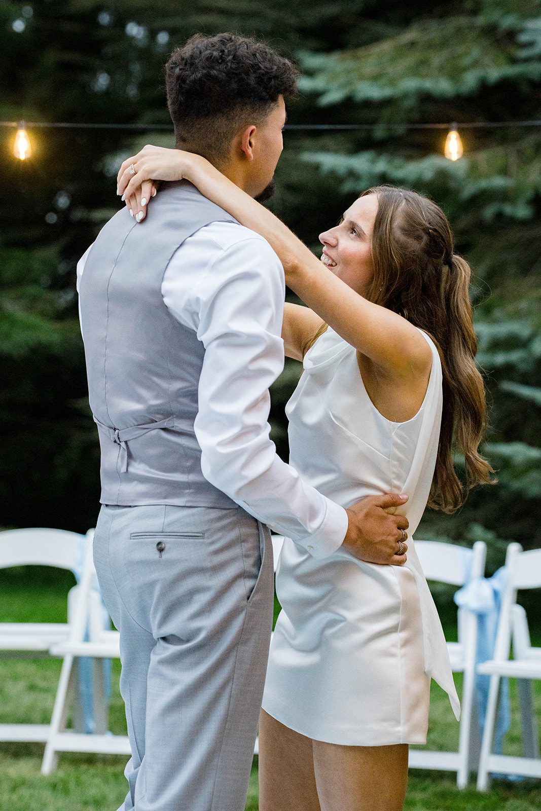 Groom dipping the bride on the dance floor