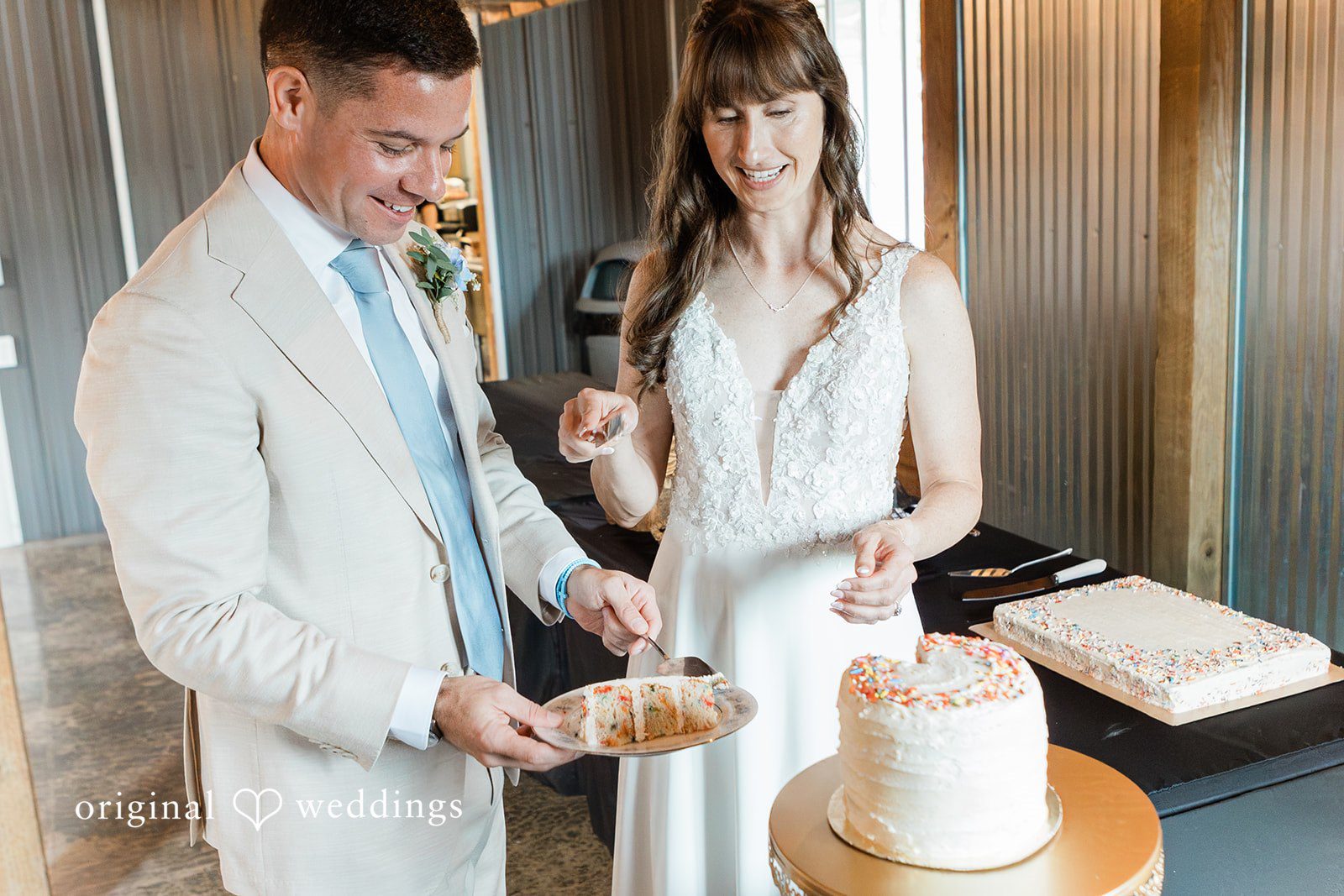 Rachel + Matt Cake cutting at the Wisteria Gardens reception
