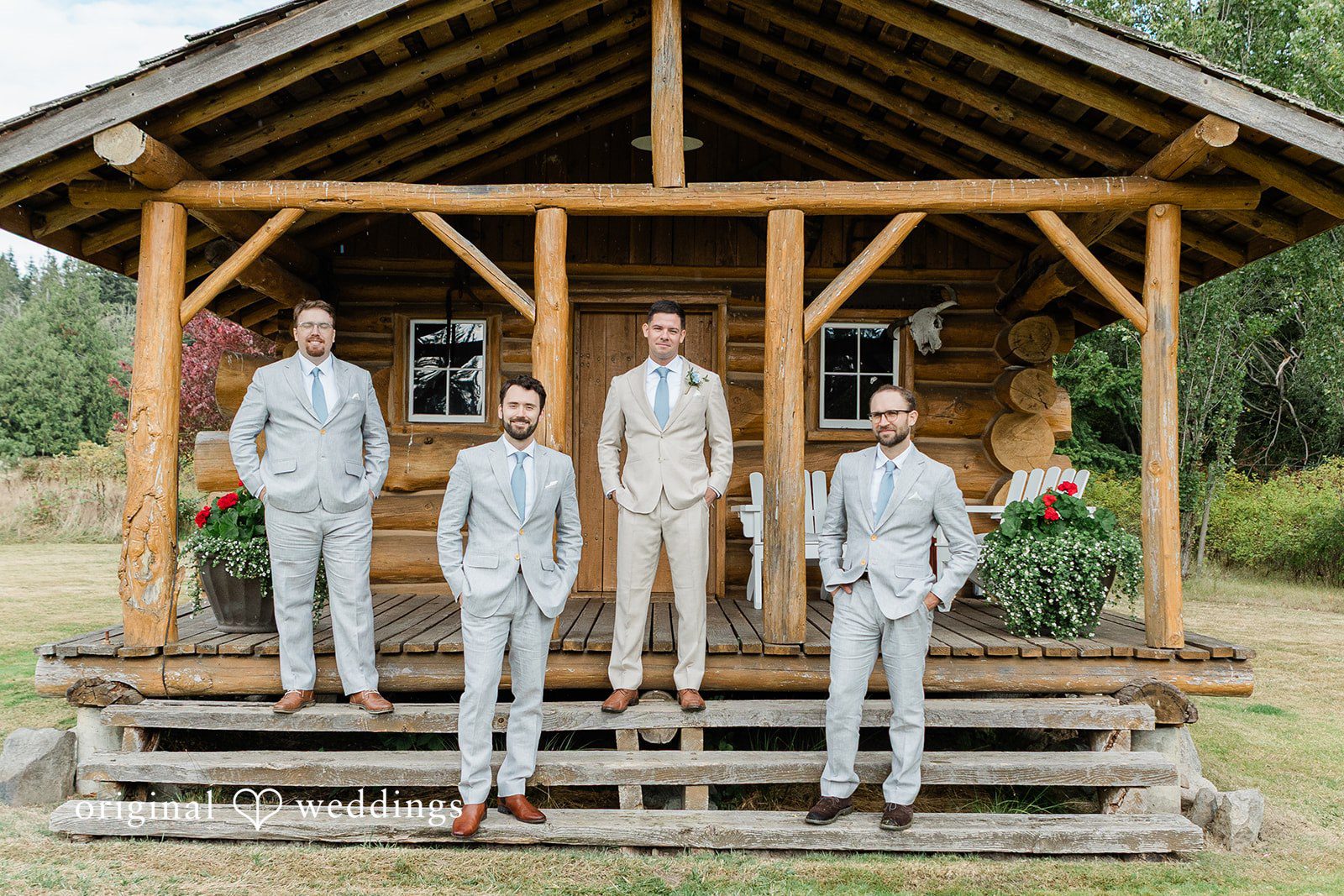 Rachel + Matt Groom with his groomsmen in the pavilion