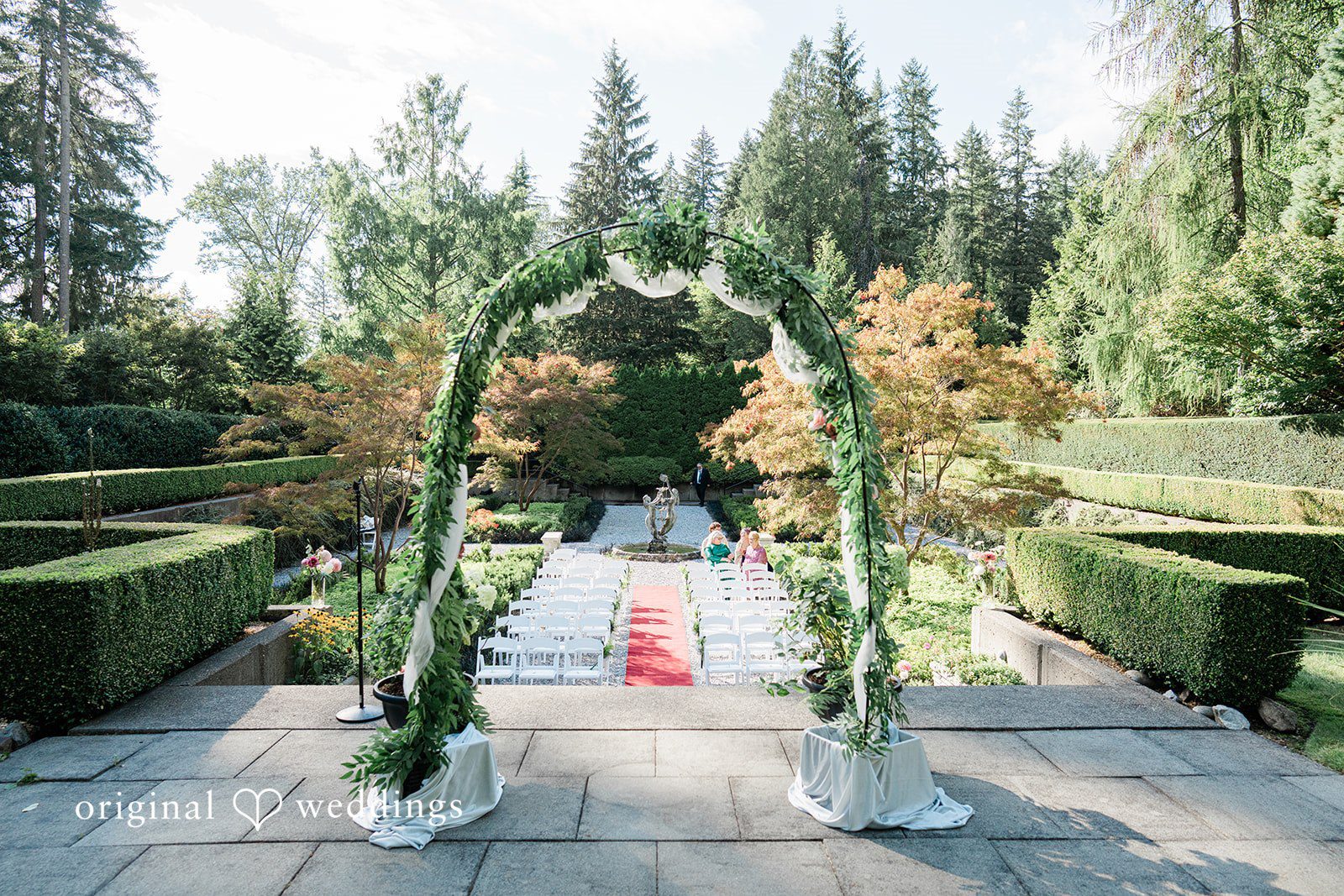 Sophie + Taylor Decorated outdoor wedding ceremony space at Woodinville Wonderland