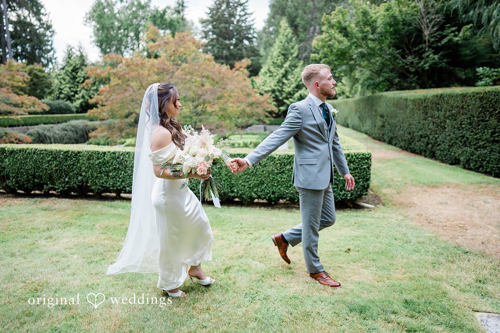 Sophie + Taylor The couple takes a walk through the garden